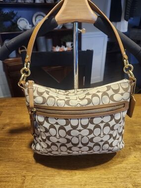 Coach Brown & Khaki Signature Canvas Shoulder Bag